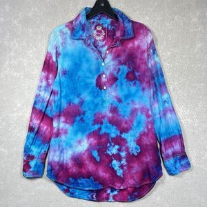 Cino Shirt Tunic Top Tie Dye Women’s Large Button Up Long Sleeve Multicolor